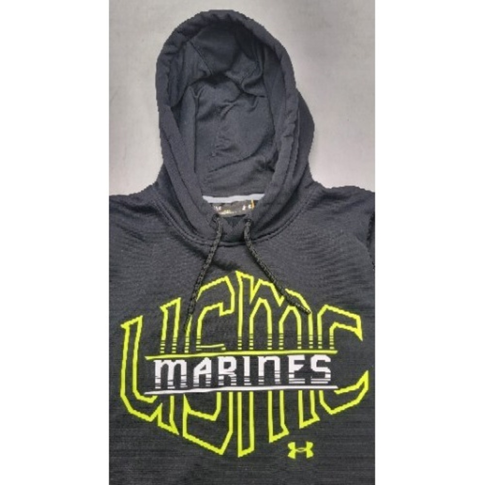 Under Armour USMC Hoodie Mens S Storm Marine Sweatshirt Pullover‎ Black Neon